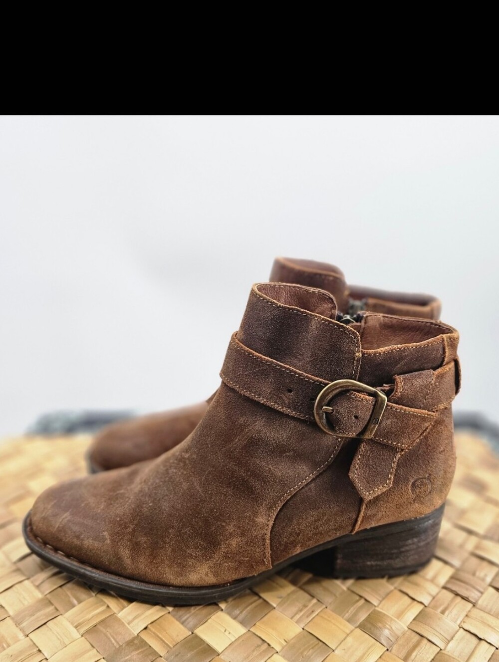 Born Brown Suede Ankle Boots with Buckle Strap Size 9/40.5